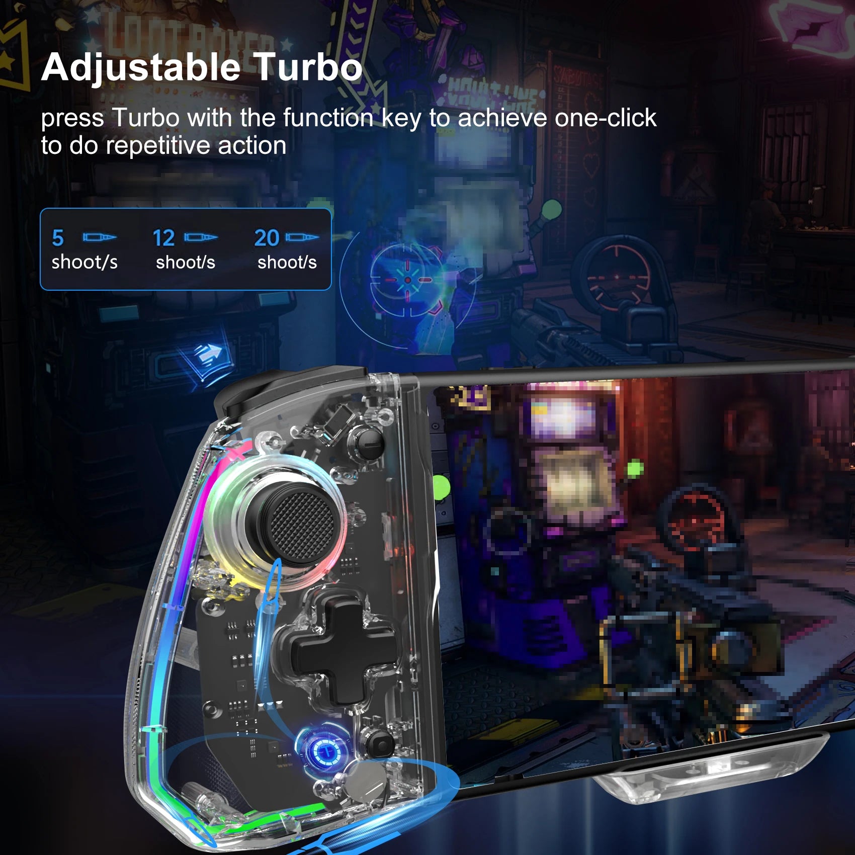 No Deadzone Enhanced Controller for Switch/Switch OLED Handheld Mode, Adjustable LED Light, Ergonomic Design, 6-Axis Gyro, Turb0