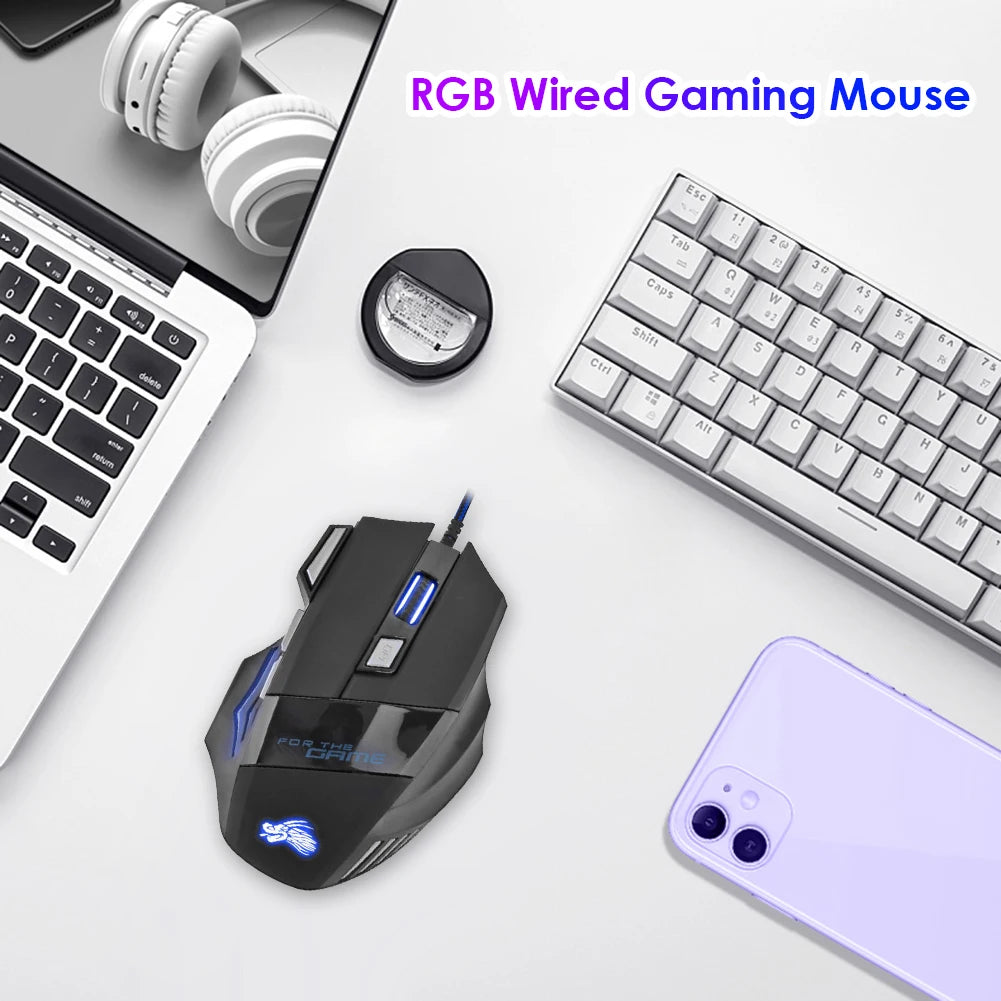 5500 DPI Adjustable Optical PC Gamer Mice Wired Gaming Mouse 7 Button Backlit Laptop Computer Ergonomic Mice Silent