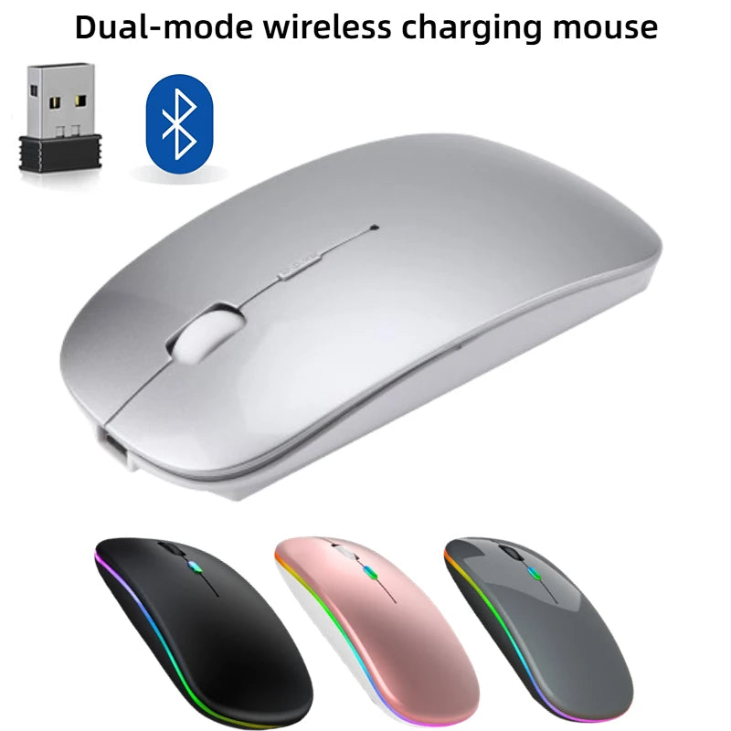 Rechargeable Wireless Mouse Bluetooth-compatible 2.4GHz Dual Modes Computer Mice with Nano Receiver for PC Laptop Macbook