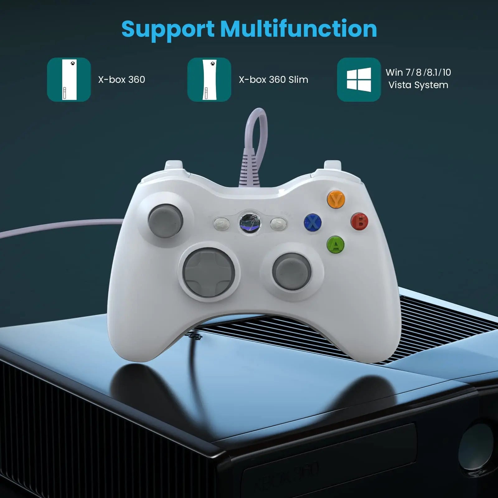 Wired Controller For Xbox 360, Game Controller Dual-Vibration Turbo Compatible With Xbox 360/360 Slim And Pc Windows 7,8,10,11