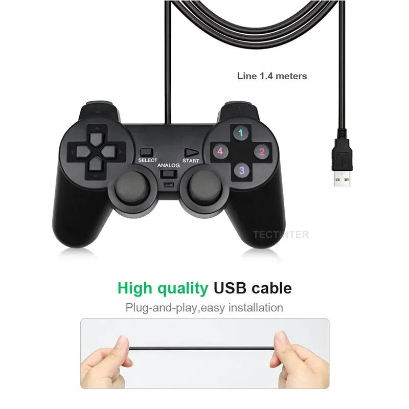 USB PC Wired Game Controller Gamepad For WinXP/Win7/8/10 Joypad For PC Windows Computer Laptop Black Game Joystick