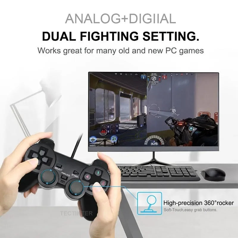 USB PC Wired Game Controller Gamepad For WinXP/Win7/8/10 Joypad For PC Windows Computer Laptop Black Game Joystick